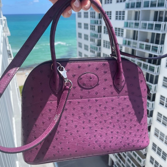 Hermes Bolide 27 purple ostrich